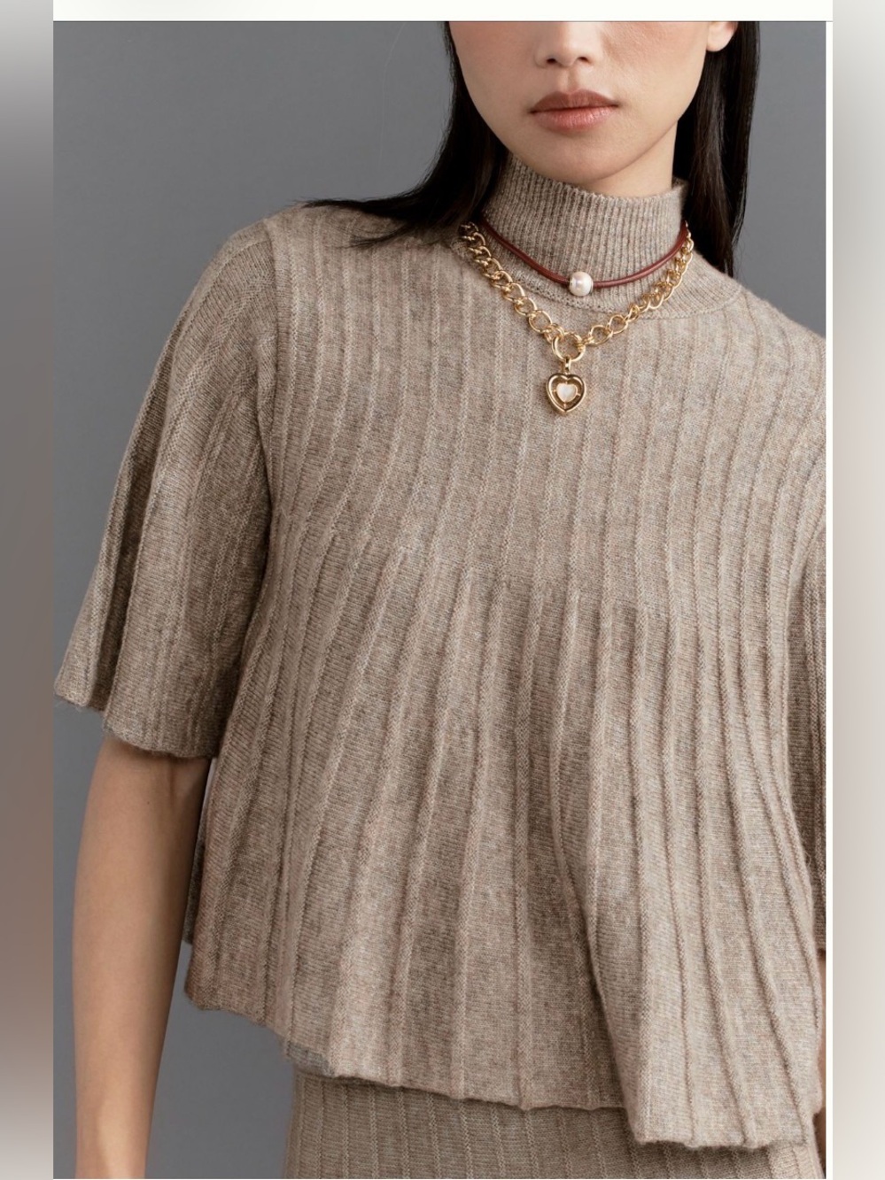 Anthropologie Maeve Short-Sleeve Mock-Neck Swing Sweater fall winter luxe